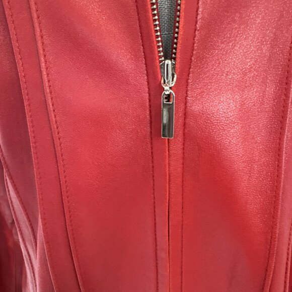 LNR Womens Red Leather Jacket With Zipper Front & High Collar XL - Picture 5 of 14